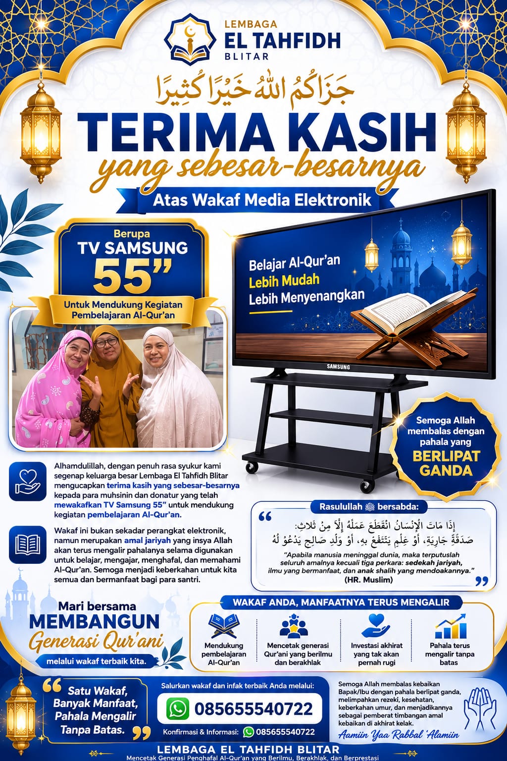 Terima Kasih Donatur Atas Donasi Media Elektronik TV Samsung 55"